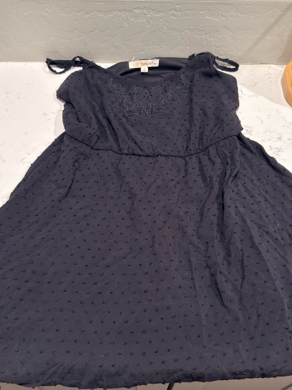Rewind Black Swiss Dot Tie-Strap Mini Dress